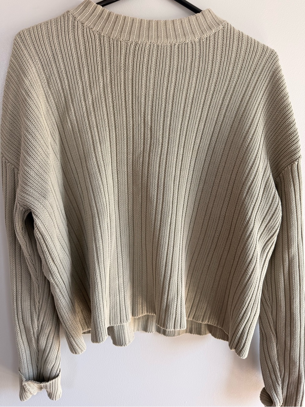 H&M Ribbed Crewneck Sweater in Light Cream